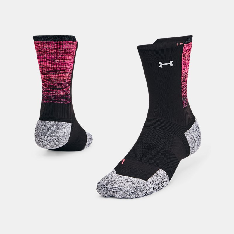 Unisex  Under Armour  ArmourDry™ Run Cushion Mid-Crew Socks Black / Pink Shock / Reflective M